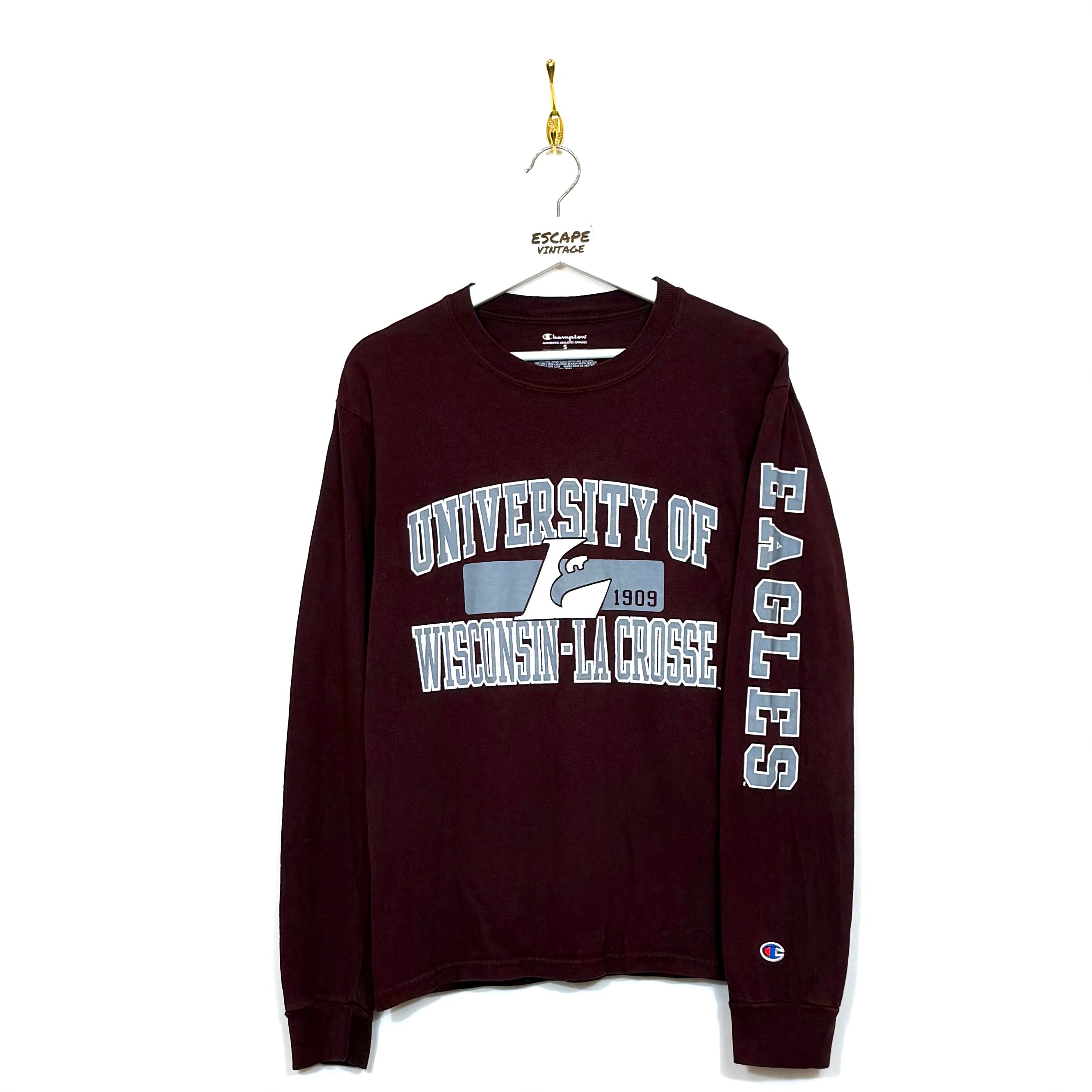 00s T-Shirt Champion Maniche Lunghe Vintage [S]